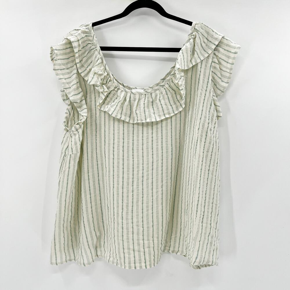 Madison and Berkeley Women's Green White Striped Linen Blouse Top Size‎ XXL